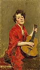 Harlequin with Guitar Paintings - Girl With Guitar by William Merritt Chase